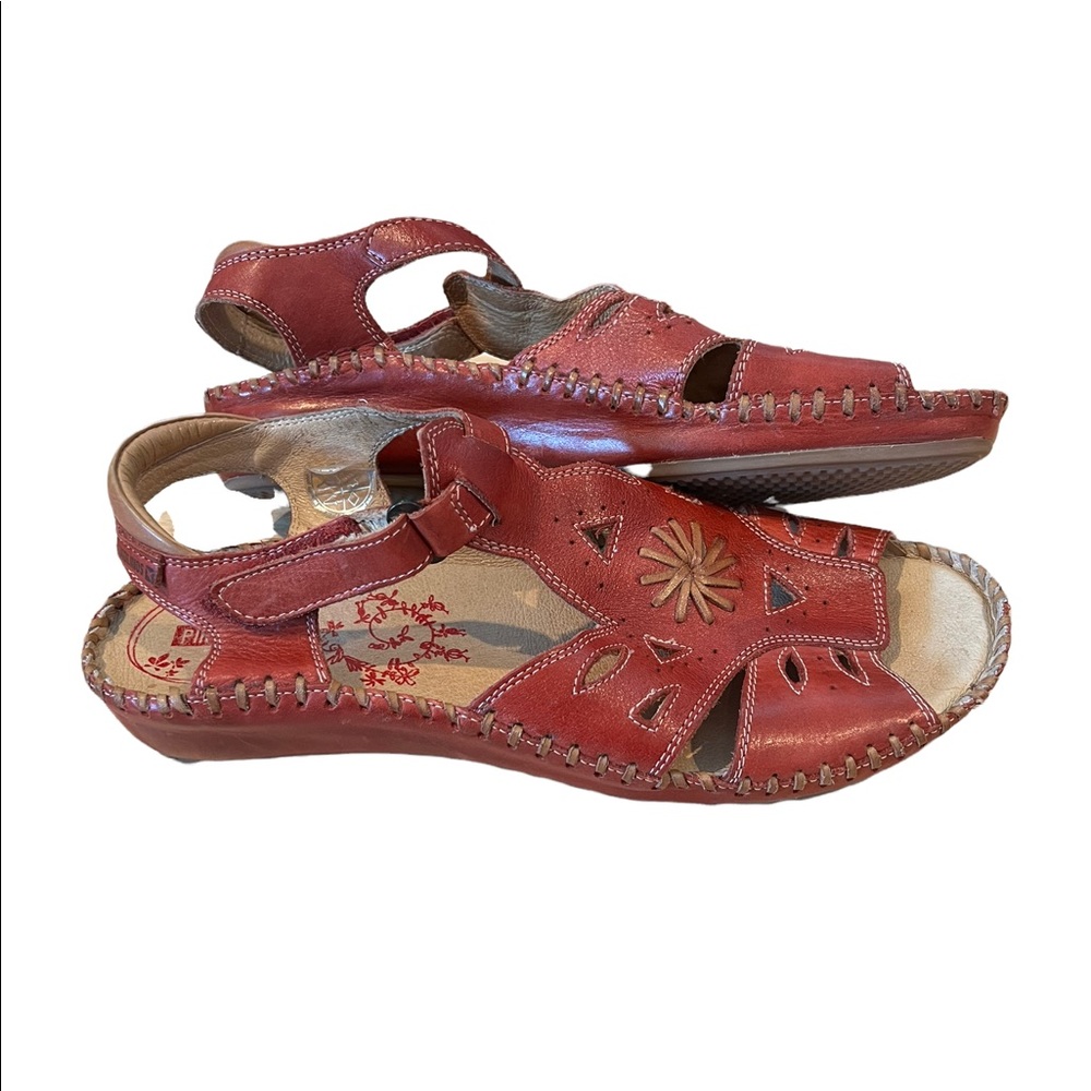 Pikolinos Red Leather Puerto Vallarta Open Toe Sandals 41 (10.5-11)